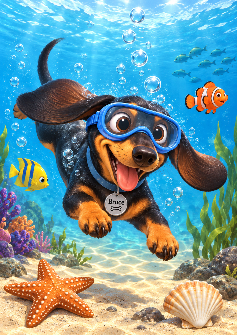 Bruce Under Water - Kids Colouring Page